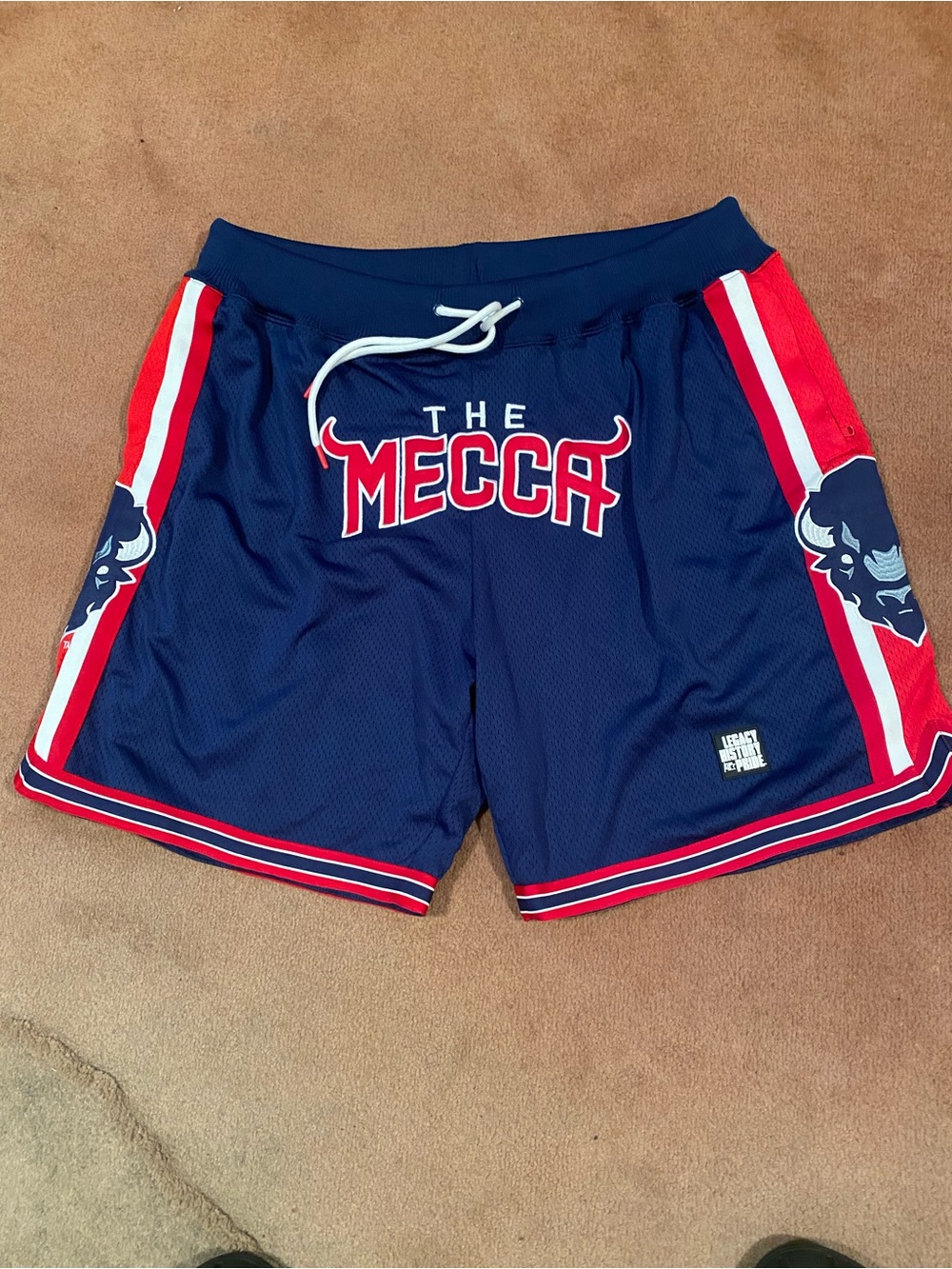 Howard University Athletic Shorts with Red & White Side Stripes